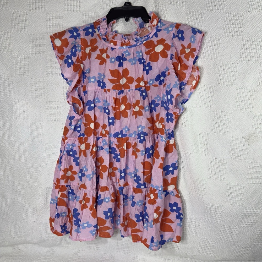 Entro Women's  Floral Tiered‎ Flowy Pink Babydoll Dress/Shirt Size Large